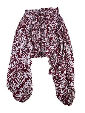 Buddha Pants Women's XXS The Savannah Pants Red White Geometric Cotton Harem